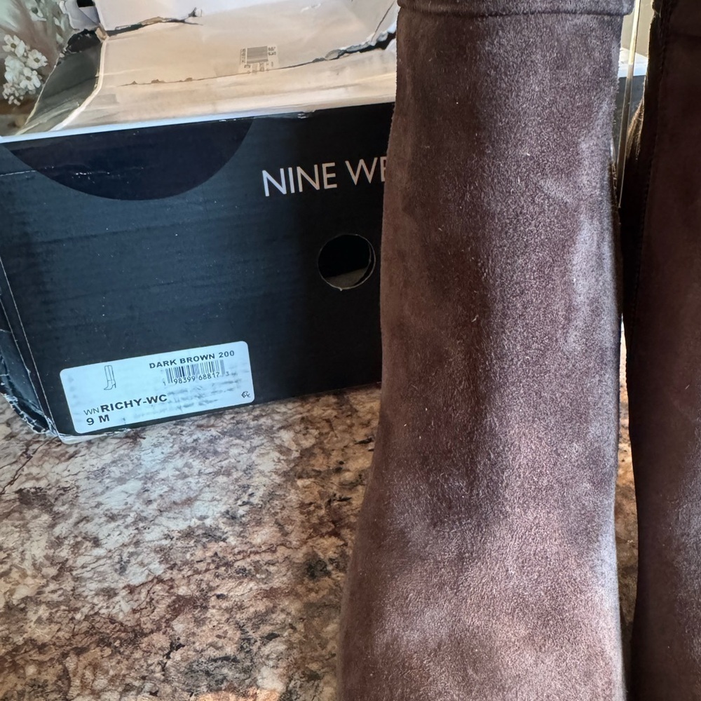 Nine West Taupe Suede Knee-High Heeled Boots - Picture 5 of 6